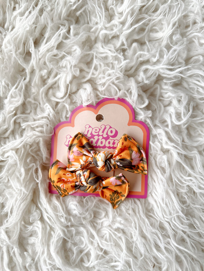 Pigtail Clip Set - Mustard Floral