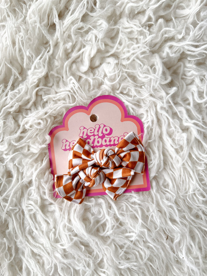 Pigtail Clip Set - Wavy Cognac Checker