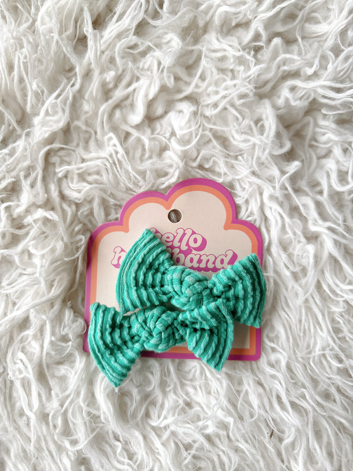 Pigtail Clip Set - Wavy Ribbed Jade Green