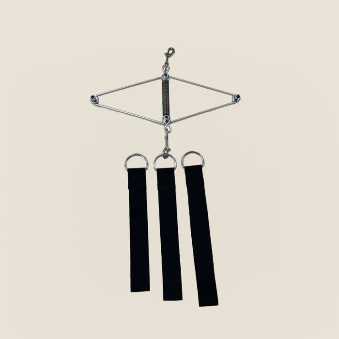 Gratz Pilates neck stretcher with diamond spring frame and three black webbing straps.