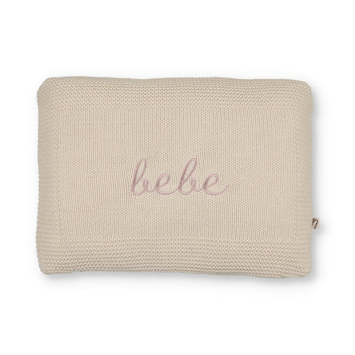 pillow bebe embroidered knit - natural/pink