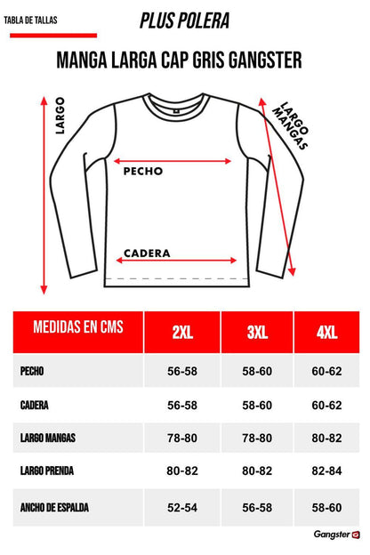 Plus Polera Manga Larga Cap Gris Gangster - Gangster