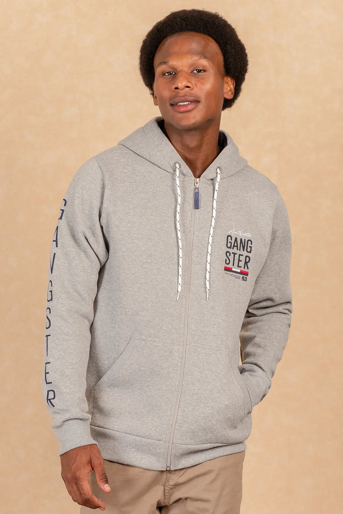 Poleron Full Zipper Fleece Border Azul Marino Gangster - Gangster
