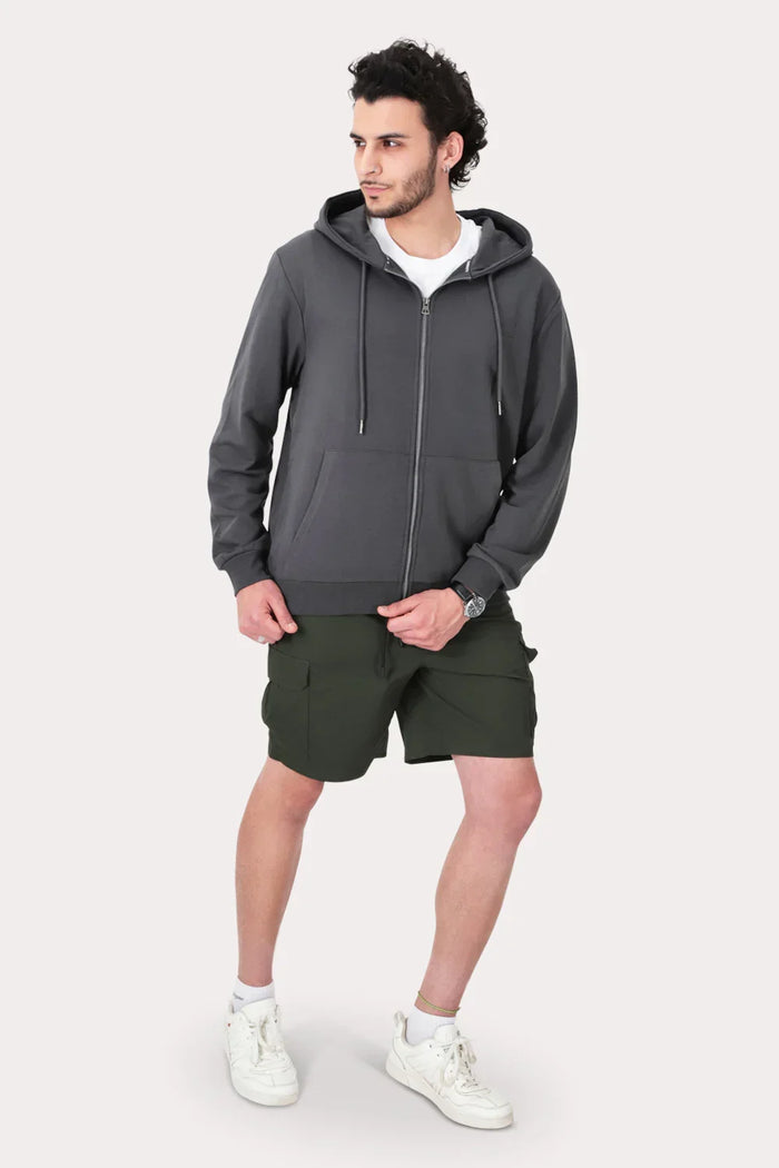 Poleron Full Zipper Fleece Loop Gris - Gangster