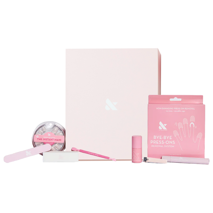 Press-On System - 4 Sets with reusable removal tools, nail prep brush, and storage box for easy at-home manicure care