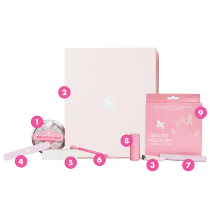Press-On System - 4 Sets with press-on nails, nail tools, remover kit, and storage box for easy at-home manicures