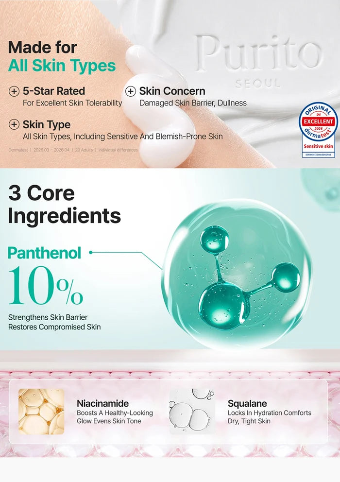Model holding PURITO Mighty Bamboo Panthenol Cream for lightweight daily barrier care