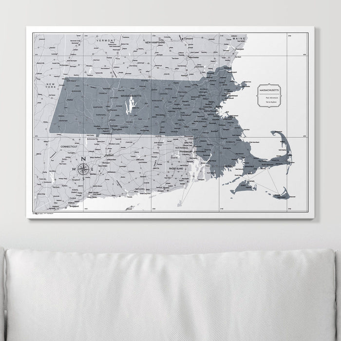 Push Pin Massachusetts Map (Pin Board) - Dark Gray Color Splash CM Pin Board