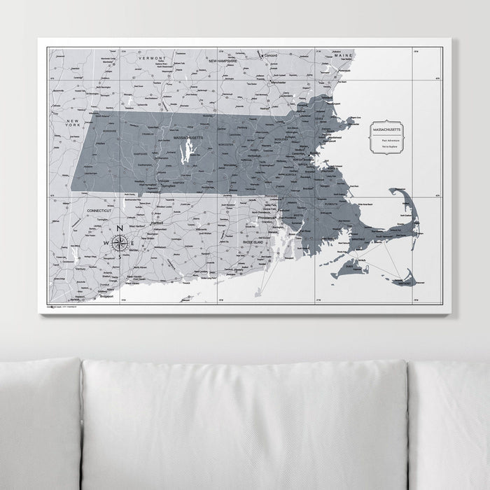 Push Pin Massachusetts Map (Pin Board) - Dark Gray Color Splash CM Pin Board