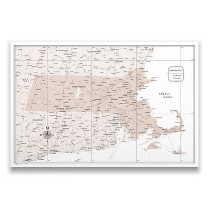 Push Pin Massachusetts Map (Pin Board) - Light Brown Color Splash CM Pin Board