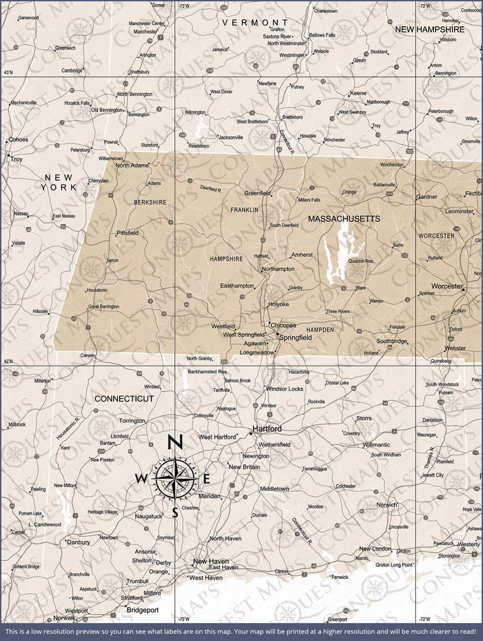 Push Pin Massachusetts Map (Pin Board) - Light Brown Color Splash CM Pin Board