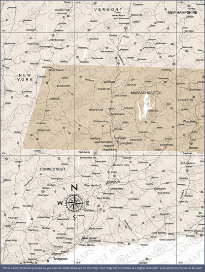 Push Pin Massachusetts Map (Pin Board) - Light Brown Color Splash CM Pin Board