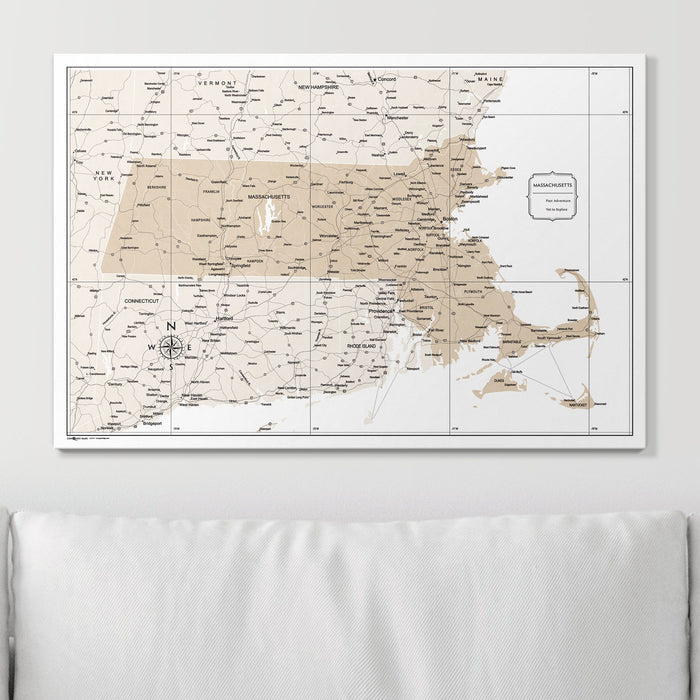 Push Pin Massachusetts Map (Pin Board) - Light Brown Color Splash CM Pin Board