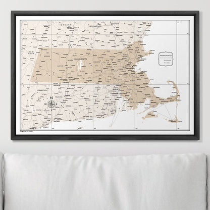 Push Pin Massachusetts Map (Pin Board) - Light Brown Color Splash CM Pin Board