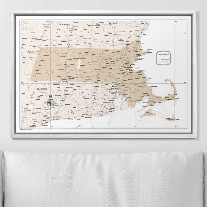 Push Pin Massachusetts Map (Pin Board) - Light Brown Color Splash CM Pin Board