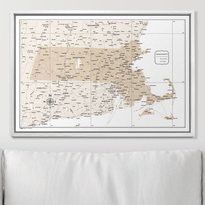 Push Pin Massachusetts Map (Pin Board) - Light Brown Color Splash CM Pin Board