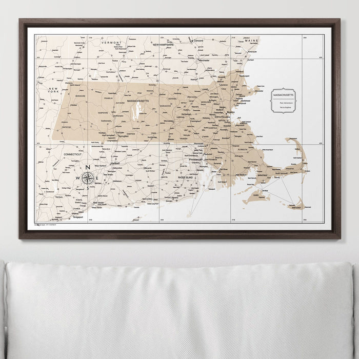 Push Pin Massachusetts Map (Pin Board) - Light Brown Color Splash CM Pin Board