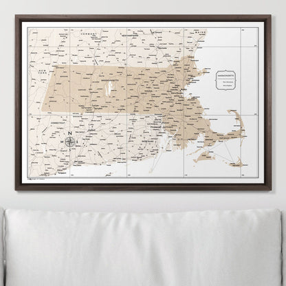 Push Pin Massachusetts Map (Pin Board) - Light Brown Color Splash CM Pin Board