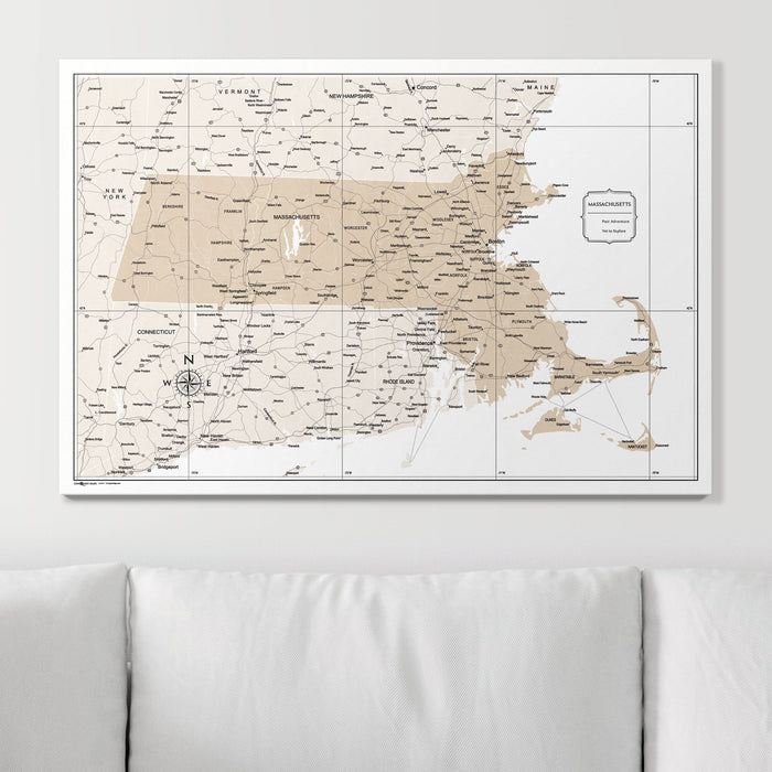 Push Pin Massachusetts Map (Pin Board) - Light Brown Color Splash CM Pin Board