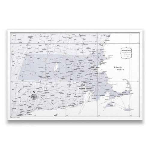 Push Pin Massachusetts Map (Pin Board) - Light Gray Color Splash CM Pin Board