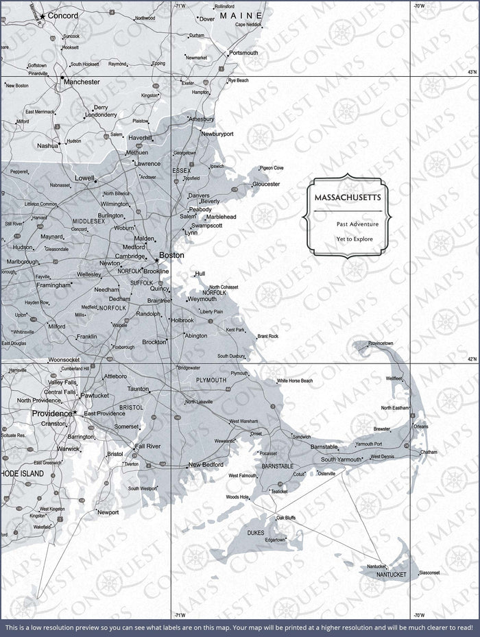 Push Pin Massachusetts Map (Pin Board) - Light Gray Color Splash CM Pin Board
