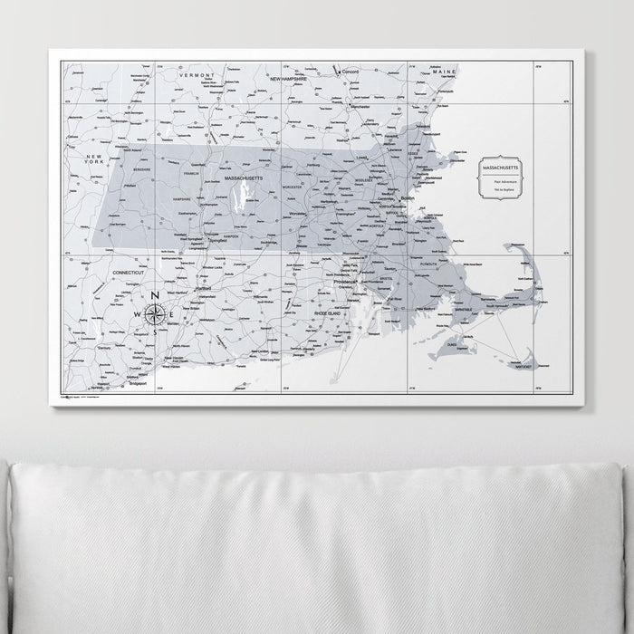Push Pin Massachusetts Map (Pin Board) - Light Gray Color Splash CM Pin Board
