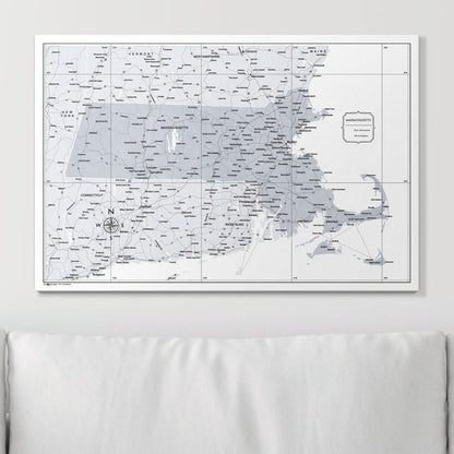 Push Pin Massachusetts Map (Pin Board) - Light Gray Color Splash CM Pin Board