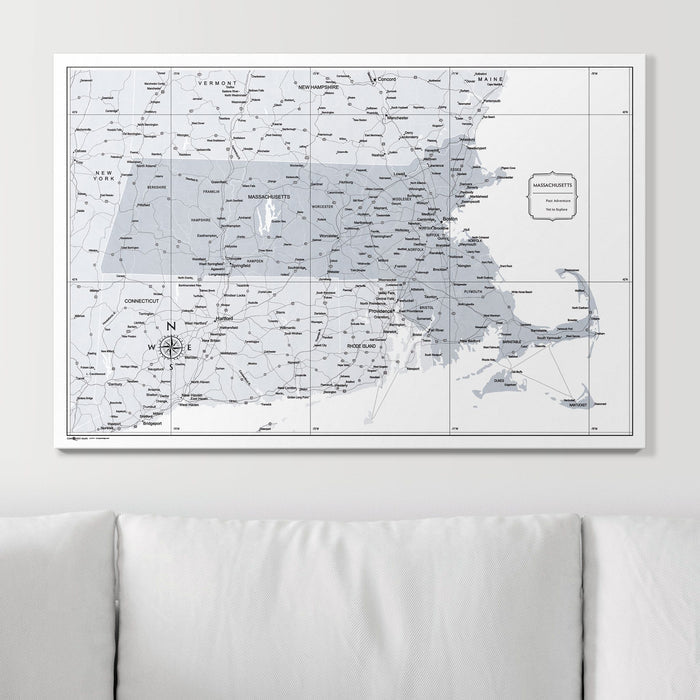 Push Pin Massachusetts Map (Pin Board) - Light Gray Color Splash CM Pin Board