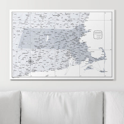 Push Pin Massachusetts Map (Pin Board) - Light Gray Color Splash CM Pin Board
