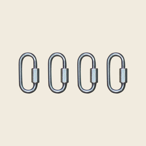 Set of four Gratz metal Pilates quick link connectors with screw-lock closures.