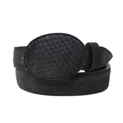 Black textured belt on a white background