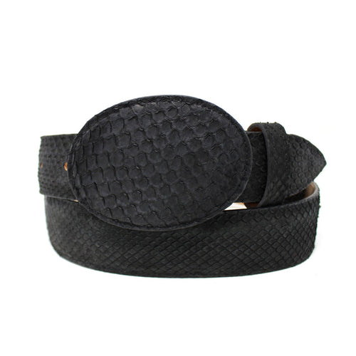 Black textured belt on a white background