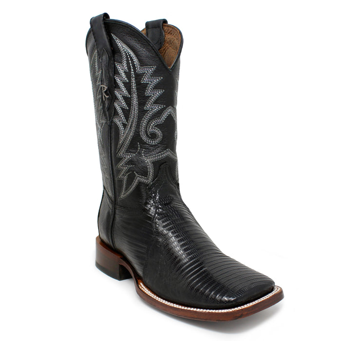 Ranchers Black Teju Lizard Square Toe Cowboy Boots