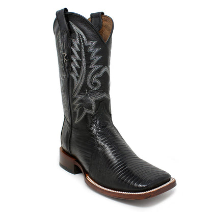Ranchers Black Teju Lizard Square Toe Cowboy Boots