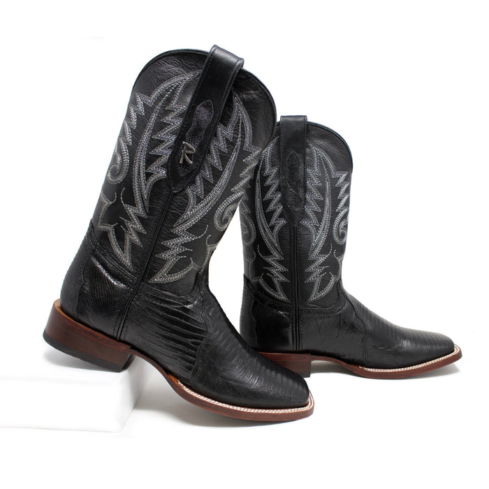 Ranchers Black Teju Lizard Square Toe Cowboy Boots