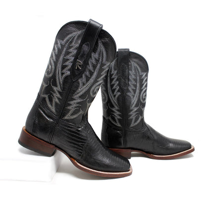 Ranchers Black Teju Lizard Square Toe Cowboy Boots