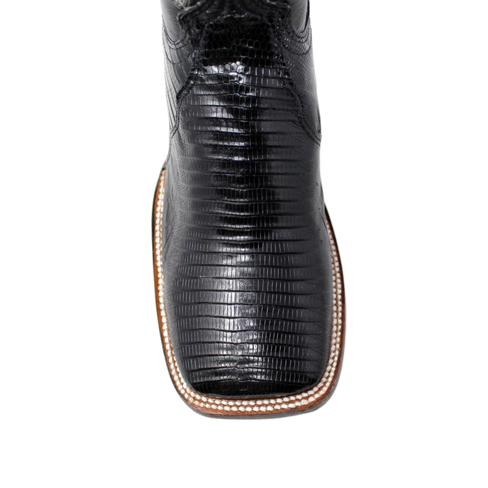 Ranchers Black Teju Lizard Square Toe Cowboy Boots