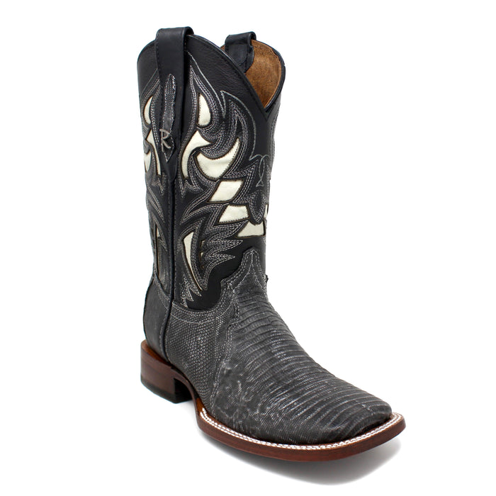 Ranchers Rustic Black Teju Lizard Square Toe Cowboy Boots
