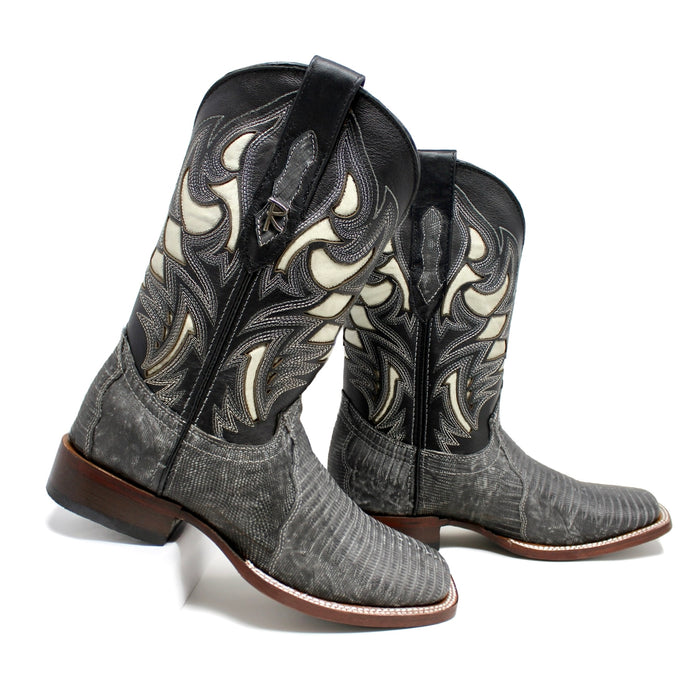 Ranchers Rustic Black Teju Lizard Square Toe Cowboy Boots
