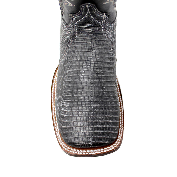 Ranchers Rustic Black Teju Lizard Square Toe Cowboy Boots