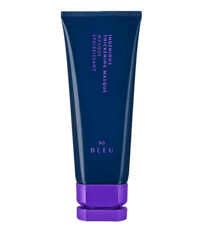 Blue and purple tube of hair thickening mask with product name on packaging