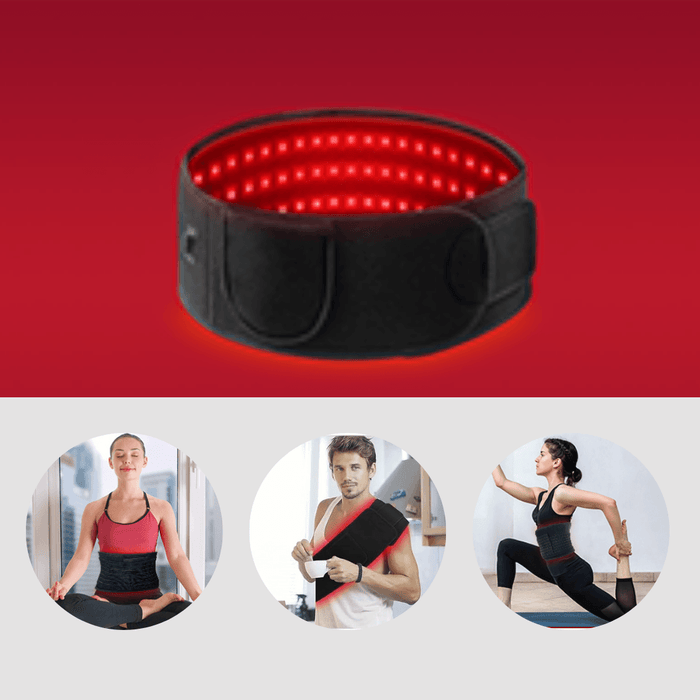 Close-up of red and near infrared LED lights on therapy belt