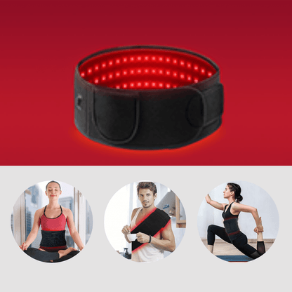 Close-up of red and near infrared LED lights on therapy belt