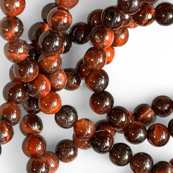 Red Tiger’s Eye 6mm Bead Strand – 14" Natural Crystal Beads for Jewelry Making & Motivation