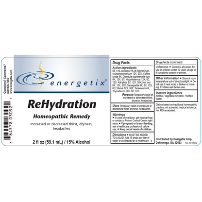 ReHydration is a homeopathic combination formula for the symptoms associated with fluid imbalances.
