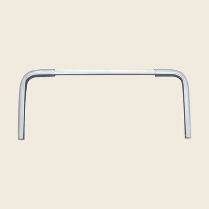 Aluminum replacement foot bar support for a Gratz Pilates Reformer on a beige background.