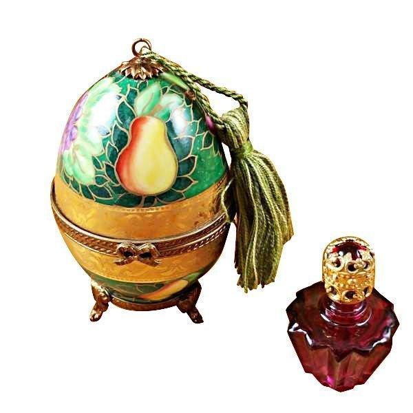 Green & Gold Egg with One Bottle limoges box Porcelain Limoges French Trinket Box
