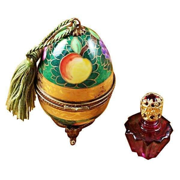 Green & Gold Egg with One Bottle limoges box Porcelain Limoges French Trinket Box