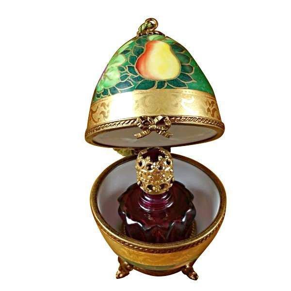 Green & Gold Egg with One Bottle limoges box Porcelain Limoges French Trinket Box