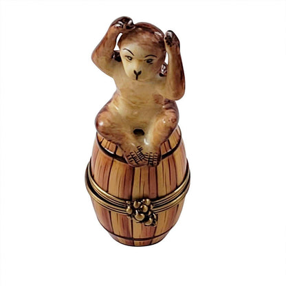 Monkey on Barrel limoges box Porcelain Limoges wild animals French Trinket Box